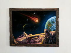 Planetary Space Meteor Original Oil Painting Black Velvet p2 SA180