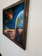 Planetary Space Meteor Original Oil Painting Black Velvet p2 SA180