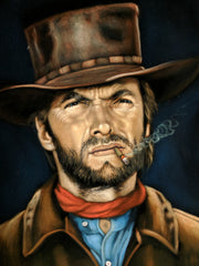 Clint Eastwood Portrait from "good bad ugly" movie Original Oil Painting on Black Velvet by Alfredo Rodriguez "ARGO" - #A327