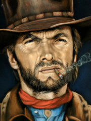 Clint Eastwood Portrait from "good bad ugly" movie Original Oil Painting on Black Velvet by Alfredo Rodriguez "ARGO" - #A327