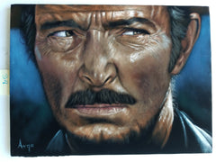 Lee Van Cleef "Bad" portrait,  Man with No Name, Spaghetti Western, Original oil painting on black velvet by Argo size (24"x18") a394