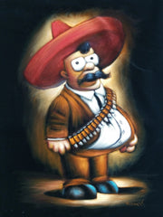 Mexican Homer Simpson Zapata Sombrero Oil Painting on Black Velvet  by: Palomares   # pm56