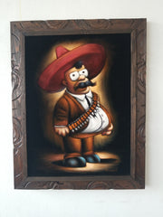 Mexican Homer Simpson Zapata Sombrero Oil Painting on Black Velvet  by: Palomares   # pm56