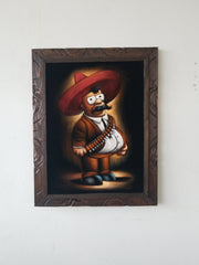 Mexican Homer Simpson Zapata Sombrero Oil Painting on Black Velvet  by: Palomares   # pm56