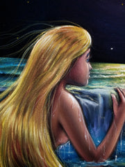 Little Mermaid, Ariel; Original Oil painting on Black Velvet by Santos Llamas- #SA228