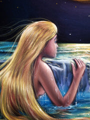 Little Mermaid, Ariel; Original Oil painting on Black Velvet by Santos Llamas- #SA228