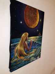 Little Mermaid, Ariel; Original Oil painting on Black Velvet by Santos Llamas- #SA228
