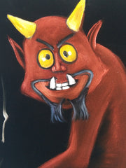 Devil Satan from South Park Satan on toilet bano bathroom : Original oil painting on black velvet by Santos Llamas size (24"x18") #sa234