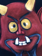 Devil Satan from South Park Satan on toilet bano bathroom : Original oil painting on black velvet by Santos Llamas size (24"x18") #sa234