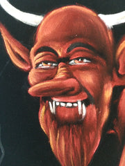 Devil Satan on toilet bano Baño bathroom shitter can portrait: Original oil painting on black velvet by Santos Llamas size (24"x18") #sa229