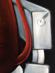 Devil Satan on toilet bano Baño bathroom shitter can portrait: Original oil painting on black velvet by Santos Llamas size (24"x18") #sa229