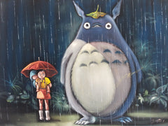My Neighbor Totoro , Japanese animation fantasy: Original oil painting on black velvet by Santos Llamas size (24"x18") #sa238