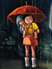 My Neighbor Totoro , Japanese animation fantasy: Original oil painting on black velvet by Santos Llamas size (24"x18") #sa238