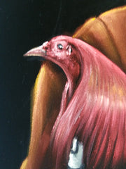 Cockfighter Rooster Gallo Calavera Skeleton Monster: Original oil painting on black velvet by Santos Llamas size (24"x18") #sa237