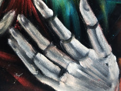 Cockfighter Rooster Gallo Calavera Skeleton Monster: Original oil painting on black velvet by Santos Llamas size (24"x18") #sa237