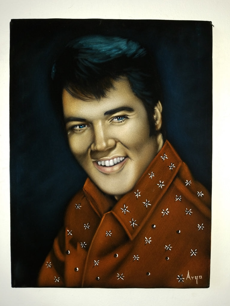 Copy of Elvis Presley Portrait , Original Oil Painting on Black Velvet by Alfredo Rodriguez "ARGO" - #a479