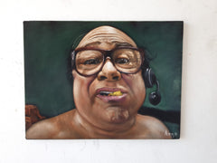 Danny DeVito portrait, Always Sunny in Philadelphia , eats peach, Classy Affair: Original oil on black velvet by Argo size (24"x18") a577-Ba12