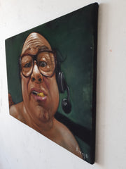 Danny DeVito portrait, Always Sunny in Philadelphia , eats peach, Classy Affair: Original oil on black velvet by Argo size (24"x18") a577-Ba12