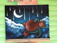 Snorlax, Kabigon,  Japanese Pokémon : Original oil painting on black velvet by Santos Llamas size (24"x18") #sa161