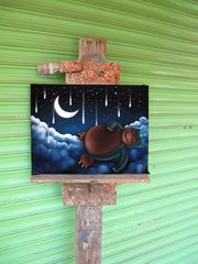 Snorlax, Kabigon,  Japanese Pokémon : Original oil painting on black velvet by Santos Llamas size (24"x18") #sa161