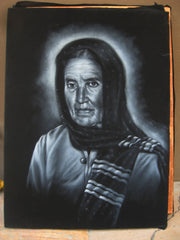 Maria Sabina Portrait, Curandeiro Shaman Witch doctor ,   Original Oil Painting on Black Velvet by Enrique Felix , "Felix" - #F76