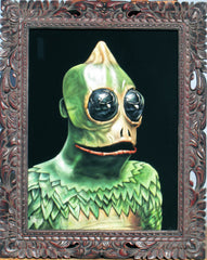 Sleestak portrait; Land of the Lost; Lizard man Sleestack, Original Oil painting on Black Velvet by Jorge Terrones - #j252-v2