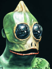 Sleestak portrait; Land of the Lost; Lizard man Sleestack, Original Oil painting on Black Velvet by Jorge Terrones - #j252-v2