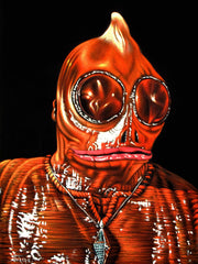 Sleestak Enik portrait; Land of the Lost; Original Oil painting on Black Velvet by Jorge Terrones - #j252-v2