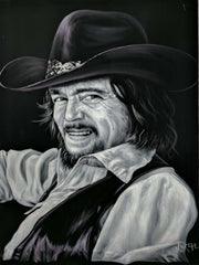 Waylon Jennings portrait; Original Oil painting on Black Velvet by Jorge Terrones - #J424