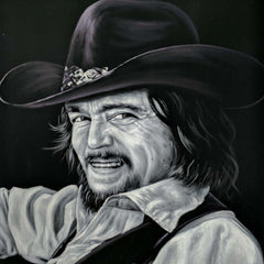 Waylon Jennings portrait; Original Oil painting on Black Velvet by Jorge Terrones - #J424