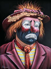 Emmett Kelly Circus Hobo Clown; Original Oil painting on Black Velvet by Jorge Terrones - #J425