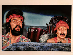Cheech and Chong: Up in Smoke  ; Tommy Chong; Cheech Marin; Original Oil painting on Black Velvet by Jorge Terrones (24"x36")- #J444