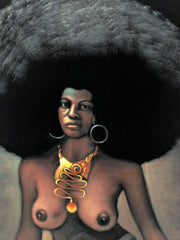 Afro Black Sexy Nude 70's large vintage Original Oil Paint Velvet )(24"x36) JG110