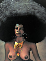 Afro Black Sexy Nude 70's large vintage Original Oil Paint Velvet )(24"x36) JG110