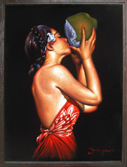 Polynesian Girl with Coconut ; "Nectar" reproduction of an Edgar Leeteg Oil; on Black Velvet by Zenon Matias Jimenez- #JM119