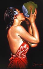Polynesian Girl with Coconut ; "Nectar" reproduction of an Edgar Leeteg Oil; on Black Velvet by Zenon Matias Jimenez- #JM119