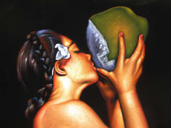 Polynesian Girl with Coconut ; "Nectar" reproduction of an Edgar Leeteg Oil; on Black Velvet by Zenon Matias Jimenez- #JM119