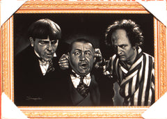 Three Stooges; Moe, Larry Fine, and Curly Howard;  Original Oil painting on Black Velvet by Zenon Matias Jimenez- #JM121