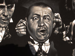 Three Stooges; Moe, Larry Fine, and Curly Howard;  Original Oil painting on Black Velvet by Zenon Matias Jimenez- #JM121