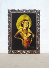 Nude Hina Rapa ; Polynesian topless nude; reproduction of an Edgar Leeteg Hawaiian Oil; on Black Velvet by Zenon Matias Jimenez- JM122