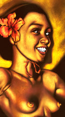 Nude Hina Rapa ; Polynesian topless nude; reproduction of an Edgar Leeteg Hawaiian Oil; on Black Velvet by Zenon Matias Jimenez- JM122