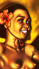 Nude Hina Rapa ; Polynesian topless nude; reproduction of an Edgar Leeteg Hawaiian Oil; on Black Velvet by Zenon Matias Jimenez- JM122