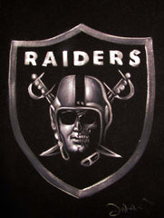 Oakland Raiders logo; Calavera half skull; Original Oil painting on Black Velvet by Zenon Matias Jimenez- #JM131