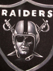 Oakland Raiders logo; Calavera half skull; Original Oil painting on Black Velvet by Zenon Matias Jimenez- #JM131