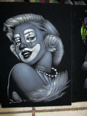 Marilyn Monroe Clown portrait; Original Oil painting on Black Velvet by Zenon Matias Jimenez- #JM133