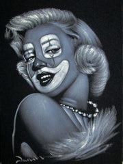 Marilyn Monroe Clown portrait; Original Oil painting on Black Velvet by Zenon Matias Jimenez- #JM133
