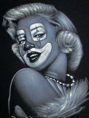 Marilyn Monroe Clown portrait; Original Oil painting on Black Velvet by Zenon Matias Jimenez- #JM133