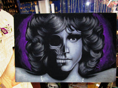 Jim Morrison Calavera Skull Portrait ; Original Oil painting on Black Velvet by Zenon Matias Jimenez- #JM134