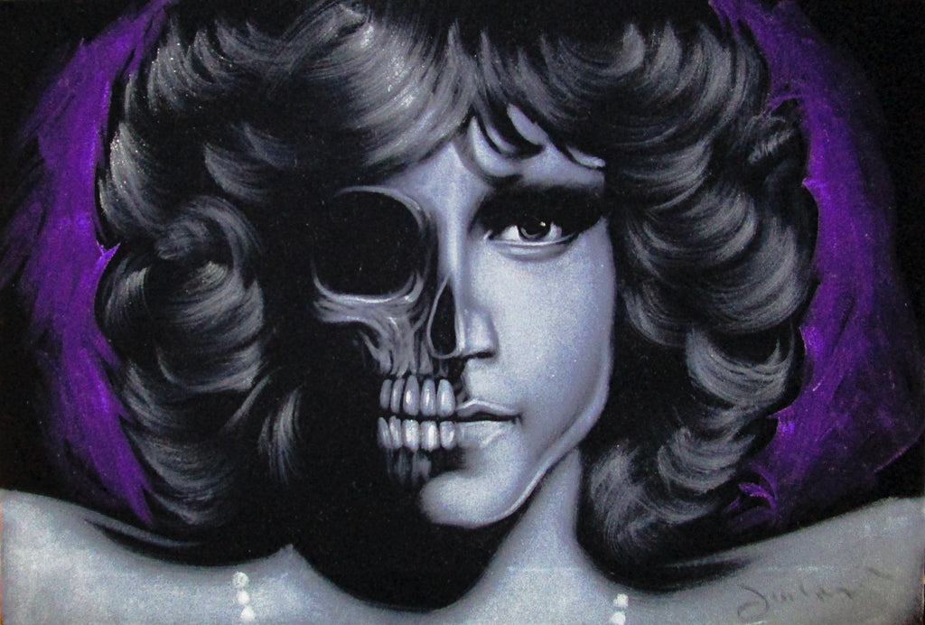 Jim Morrison Calavera Skull Portrait ; Original Oil painting on Black Velvet by Zenon Matias Jimenez- #JM134