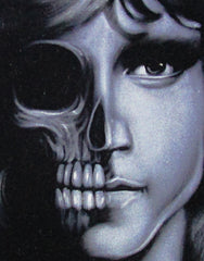 Jim Morrison Calavera Skull Portrait ; Original Oil painting on Black Velvet by Zenon Matias Jimenez- #JM134